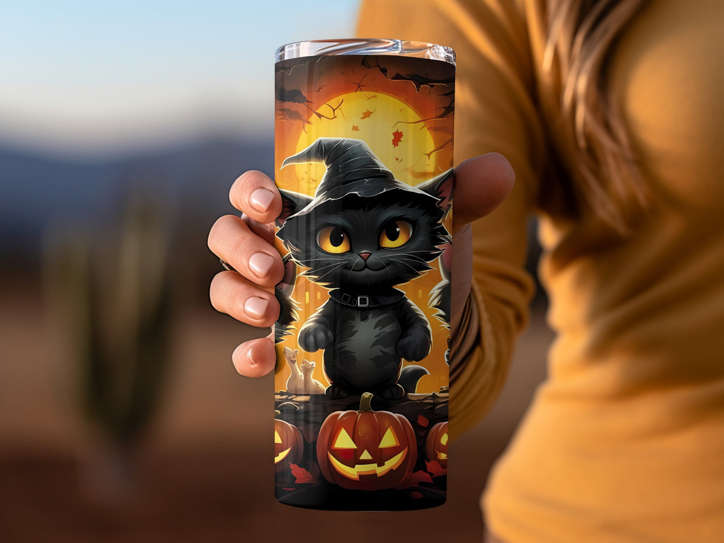 Cute Halloween Black Cat With Pumpkins Tumbler
