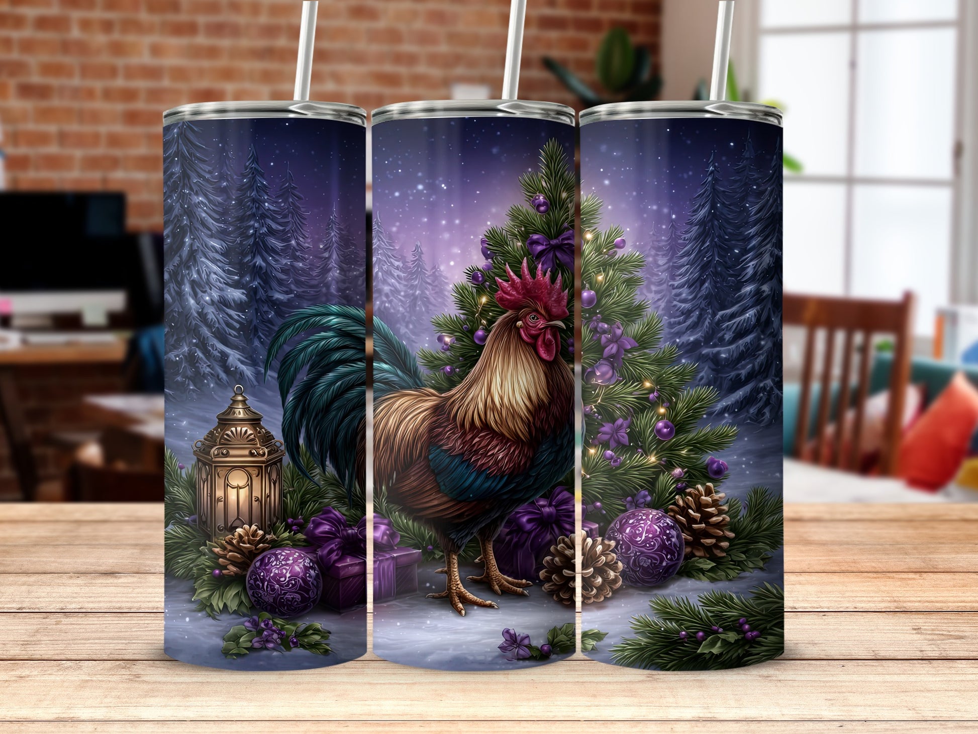 Festive Holiday Rooster Design Travel Mug