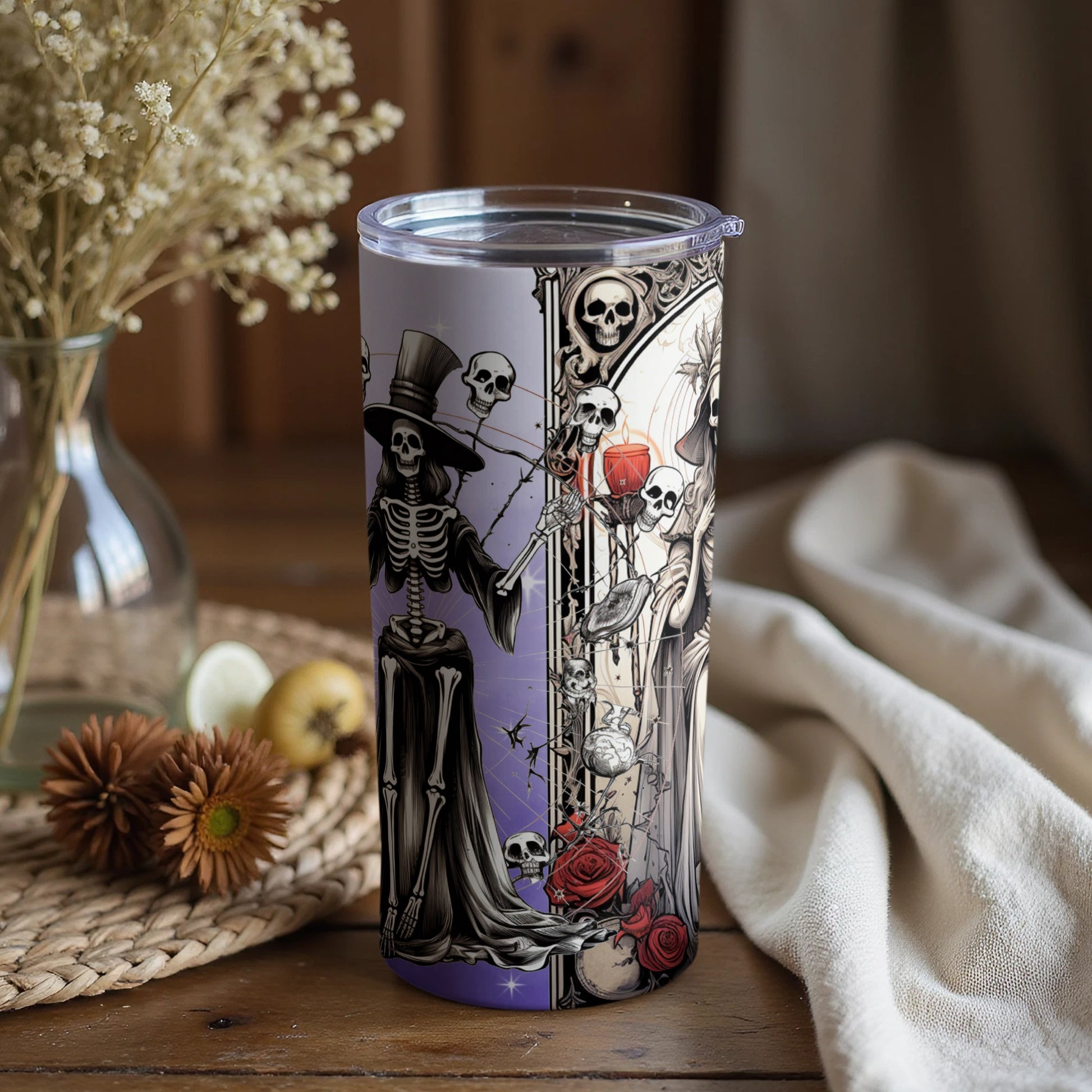 Gothic Skull and Roses Tumbler Unique Design Product