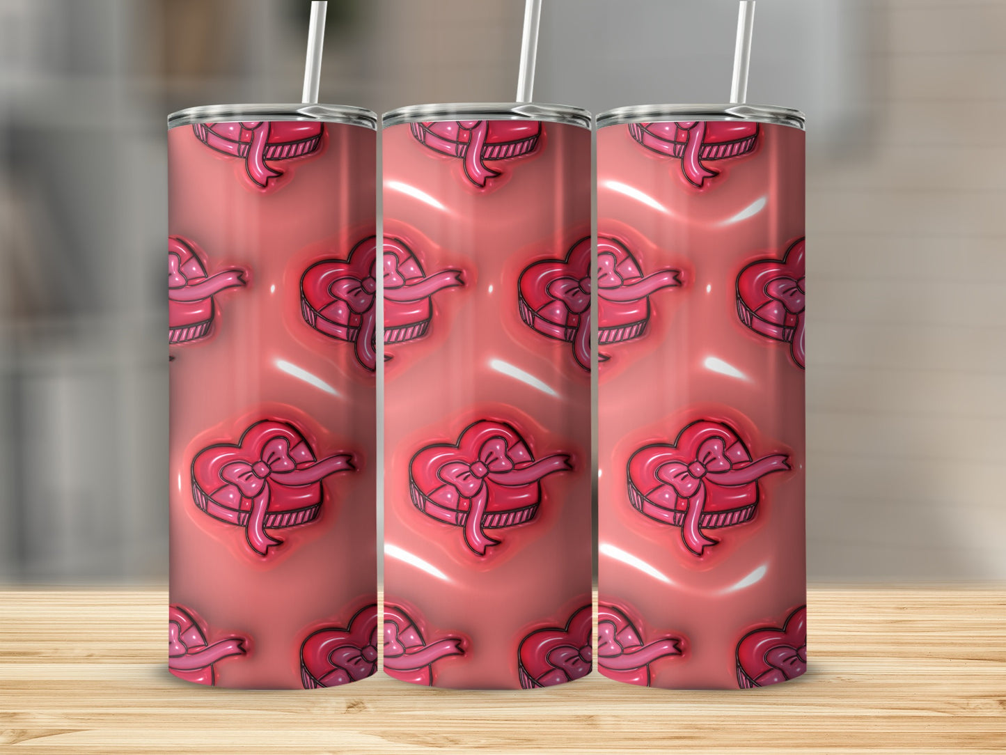 Romantic Heart Patterned Tumbler with Straw Product