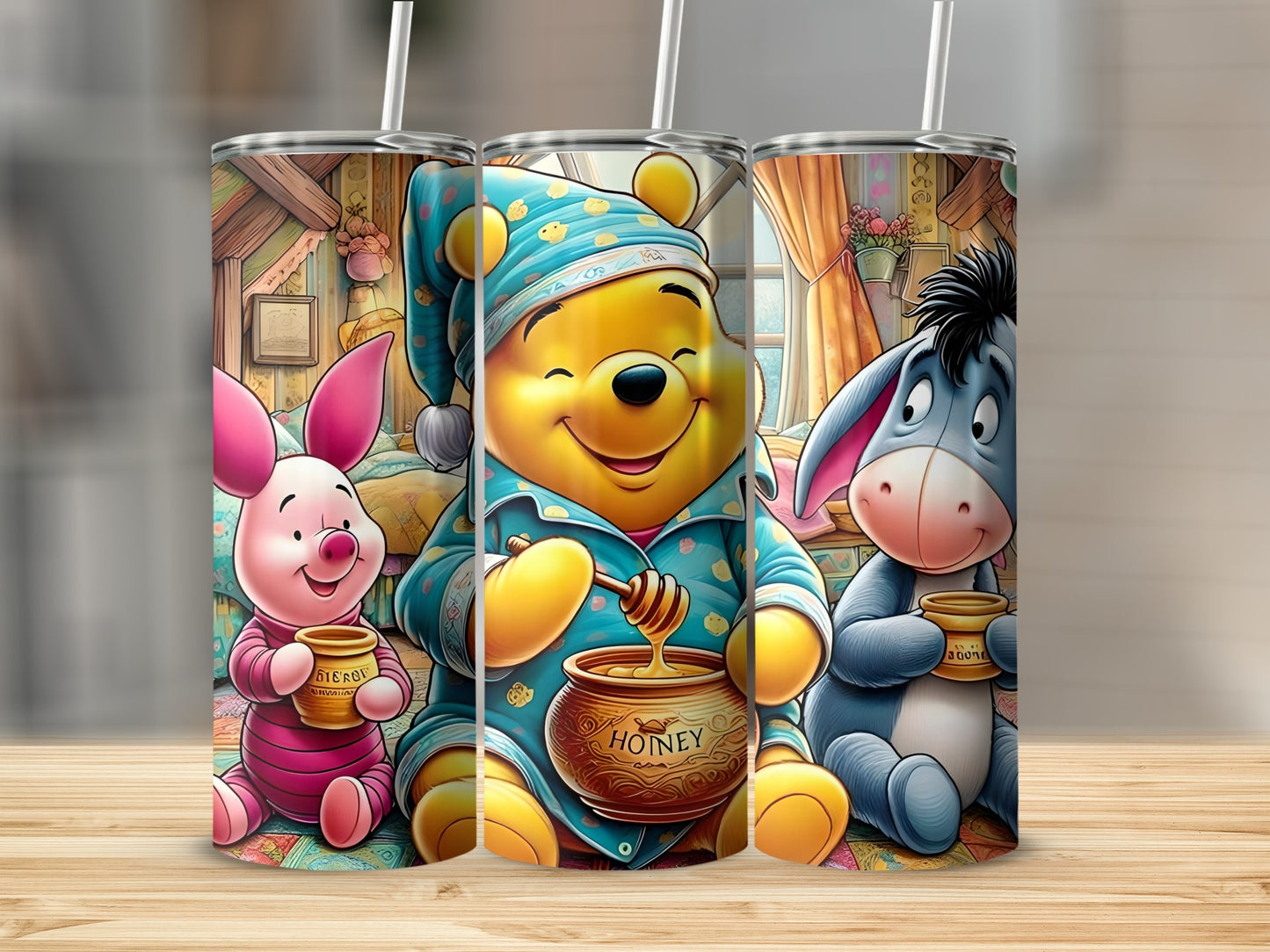 Winnie the Pooh Piglet Eeyore and Honey Cartoon Tumblers