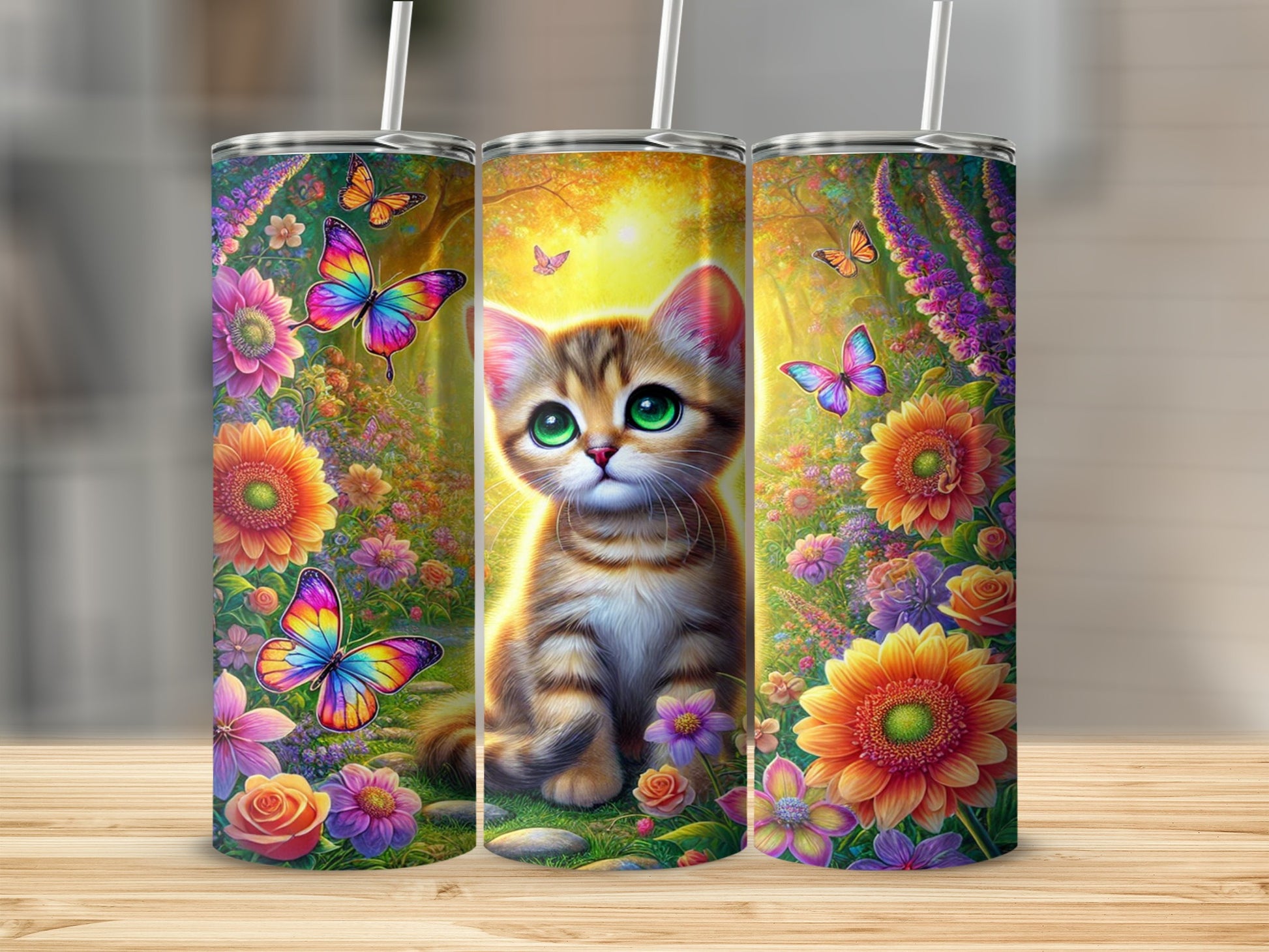 Cute Butterfly Kitten Artwork Tumbler