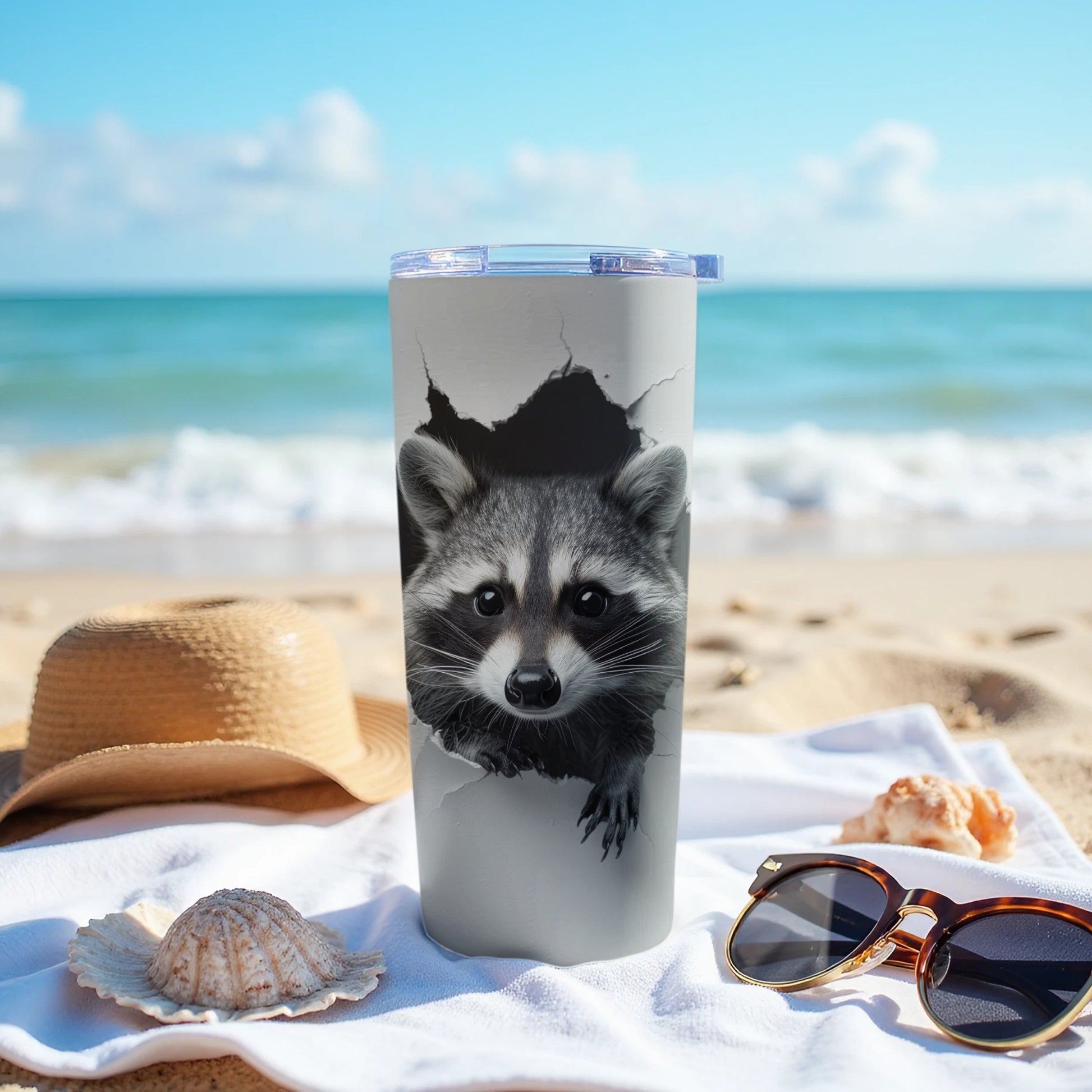 Raccoon Face Tumbler Beach Ocean Travel Drinkware product type