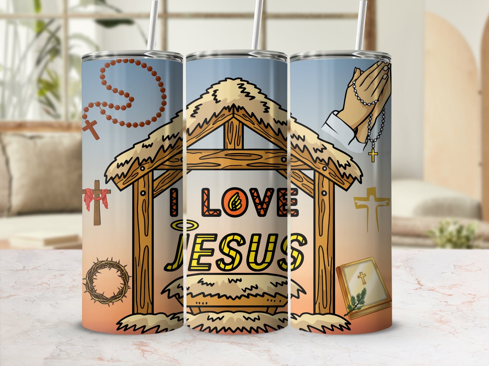 I Love Jesus Christmas Nativity Design Tumbler