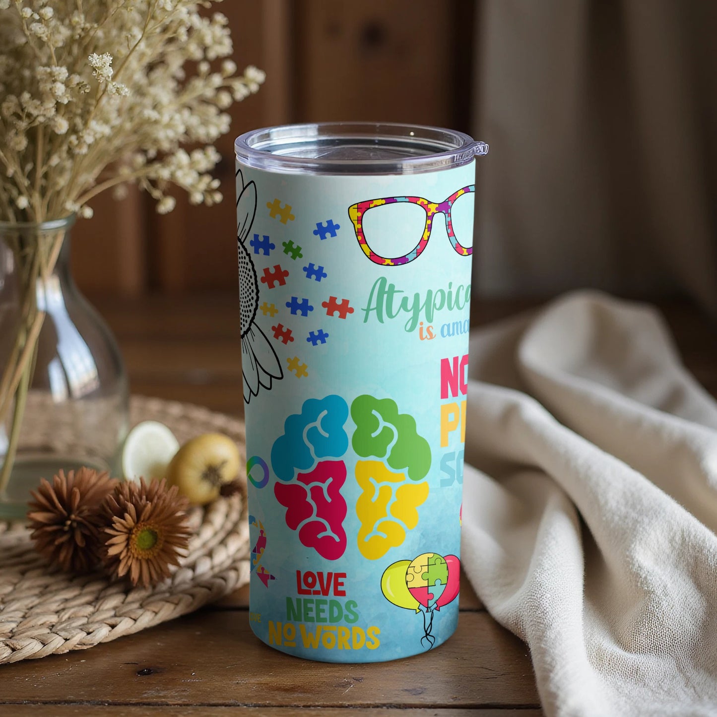 Love Needs No Words Colorful Autism Awareness Tumbler