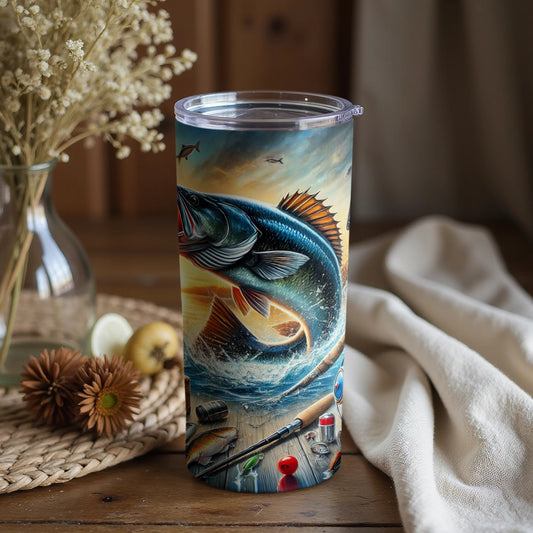 Stunning Fishing Scene Tumbler with Realistic Artwork
