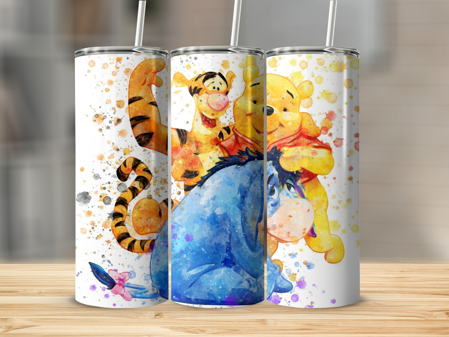 Watercolor Winnie the Pooh Tigger and Eeyore Design Tumblers