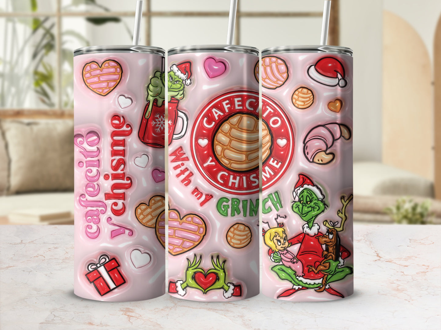 Cafecito y Chisme With My Grinch Tumbler