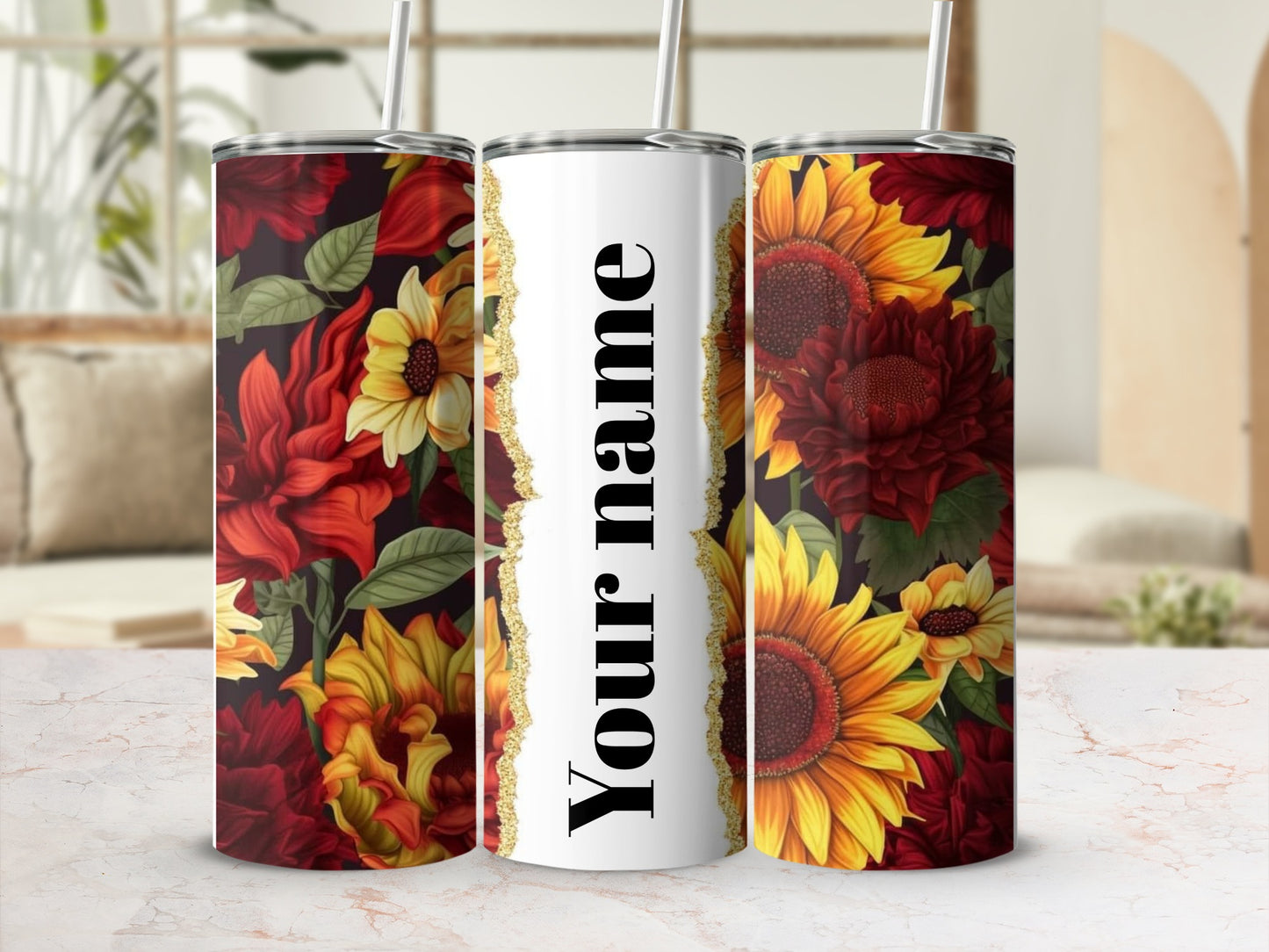 Personalized Floral Design Tumbler Cup with Name