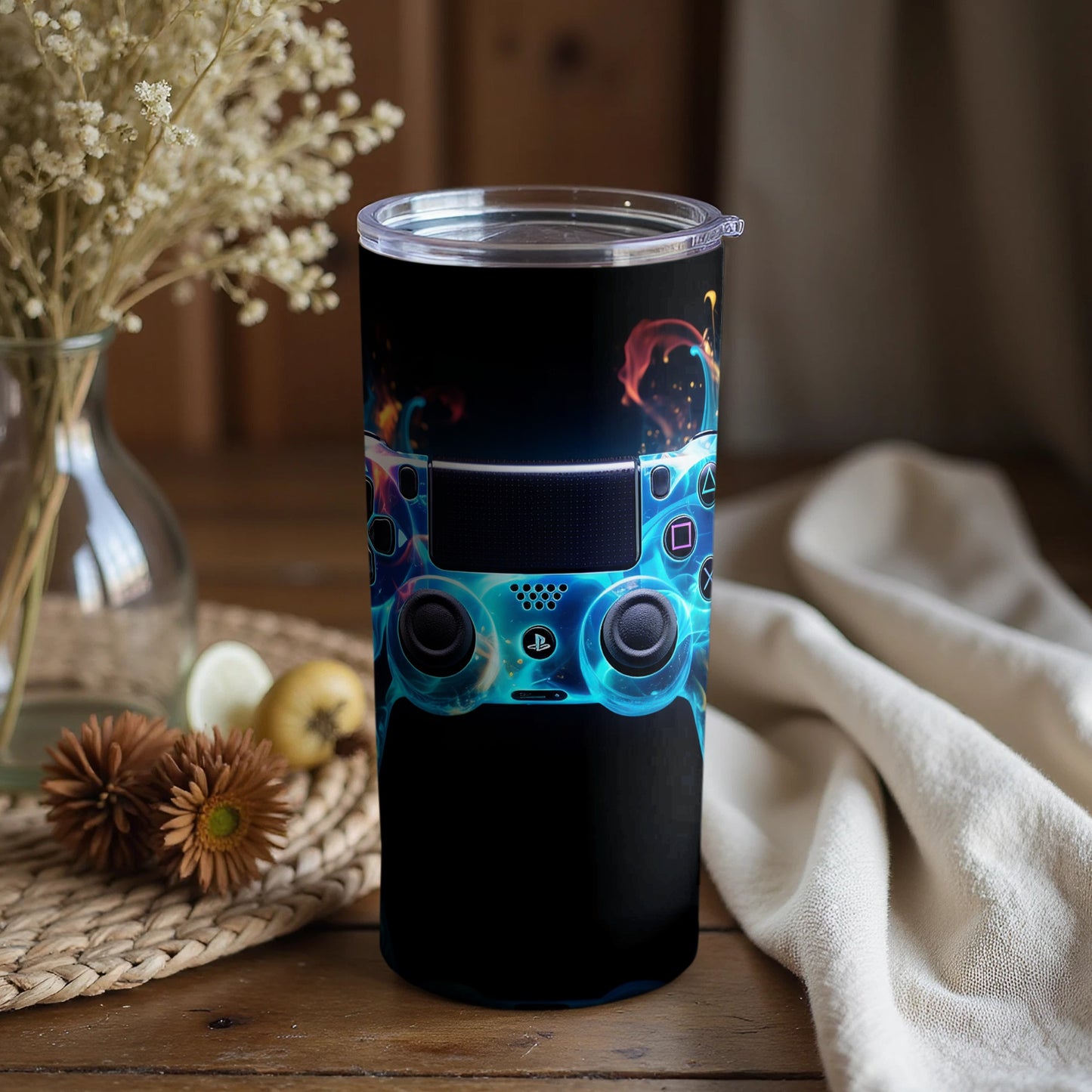 Vibrant Gaming Controller Design Travel Tumbler
