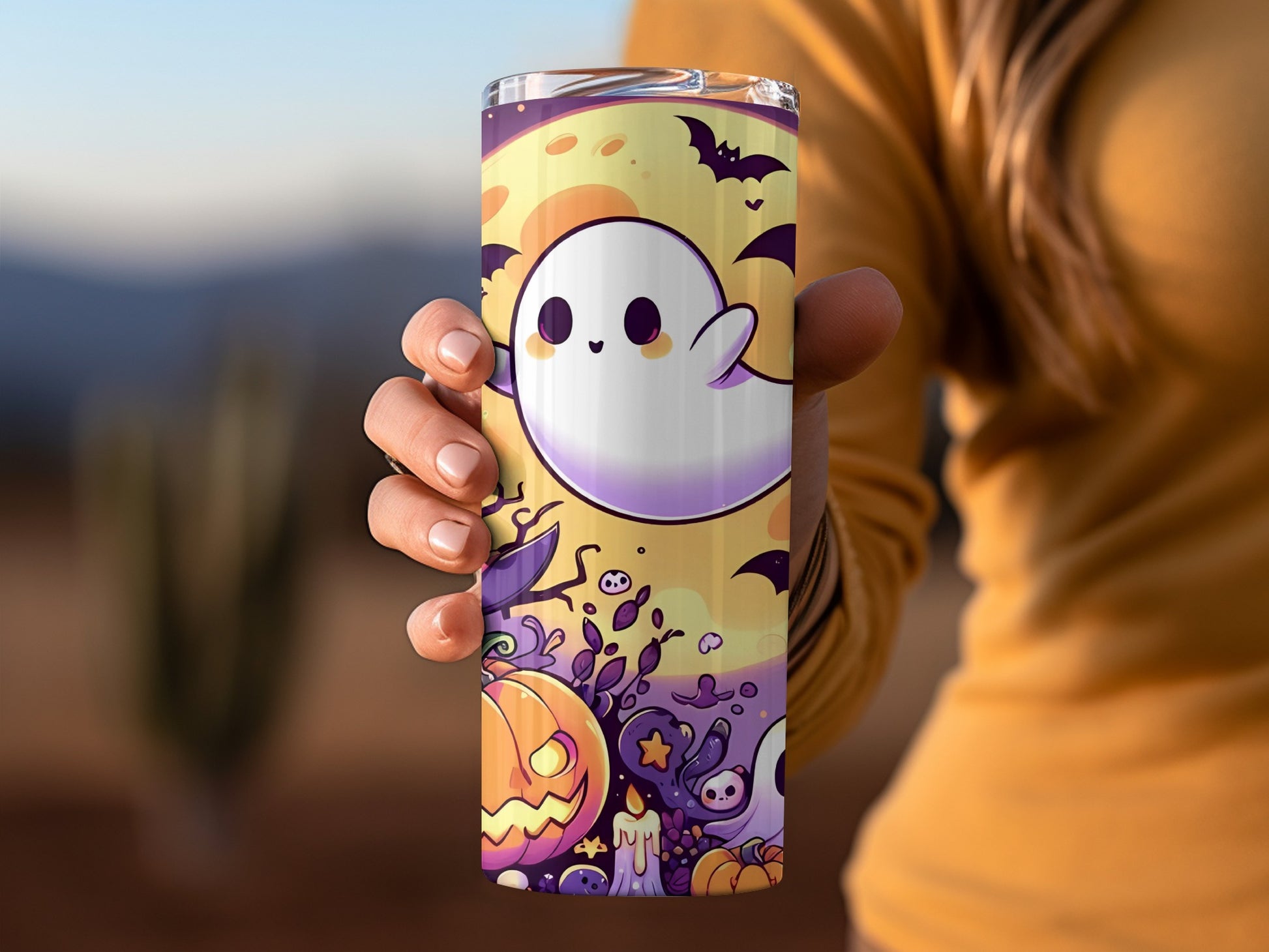Cute Ghost and Halloween Pumpkins Tumbler Cup