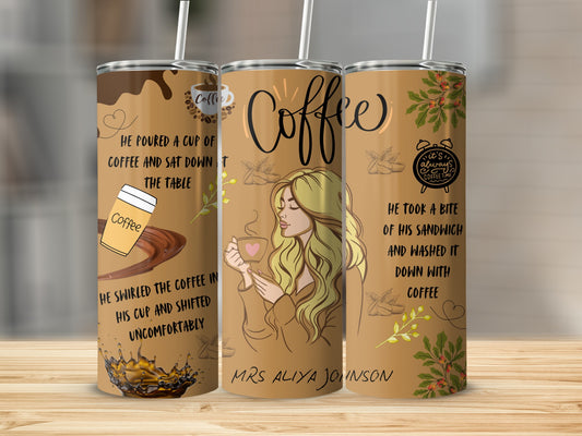 Personalized Coffee Themed Tumbler with Illustrations