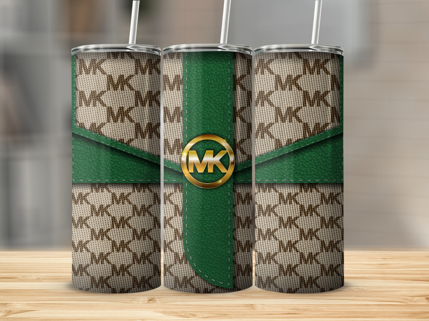 Stylish Green Monogram Pattern Insulated Tumbler Cup
