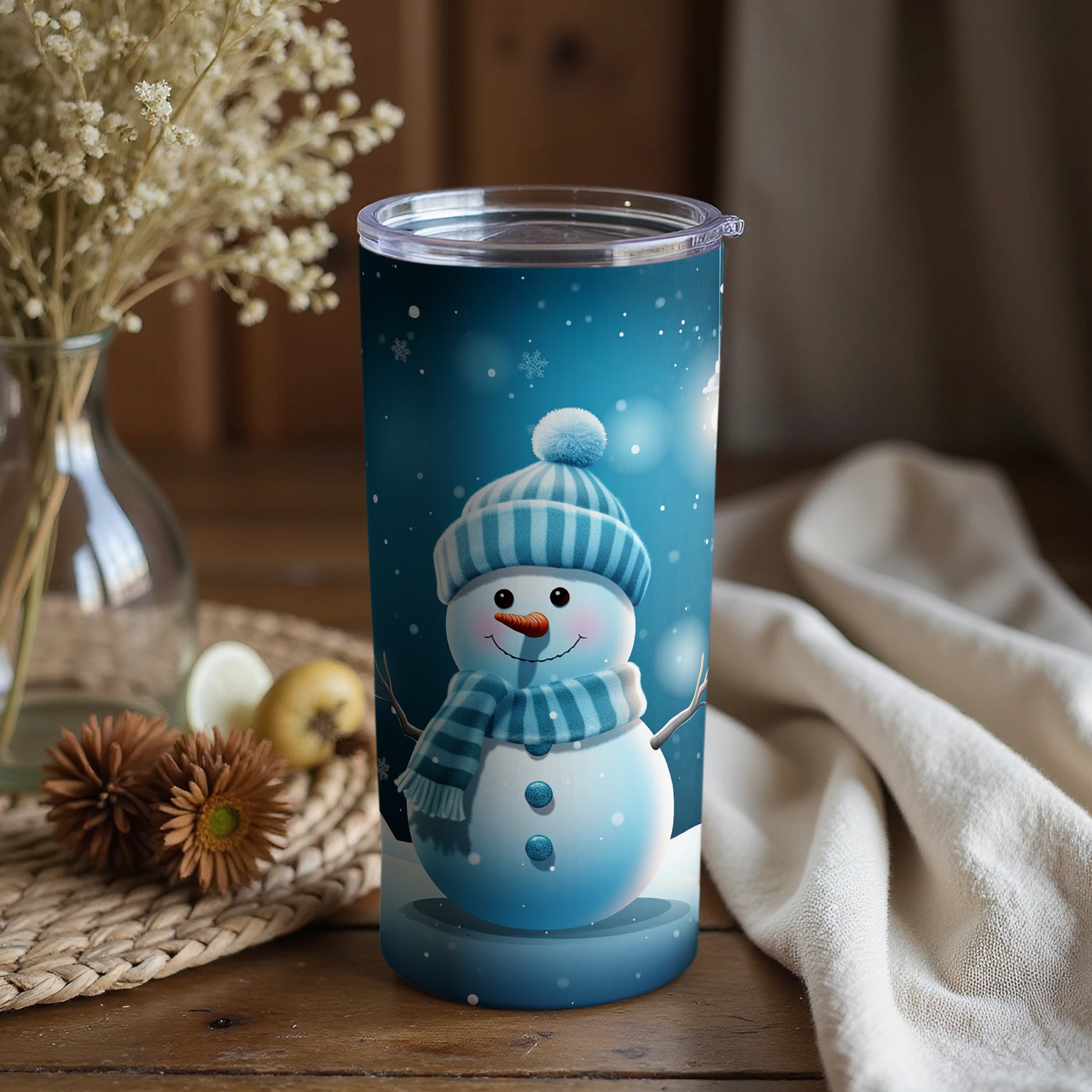 Adorable Snowman Winter Scene Insulated Tumbler Cup