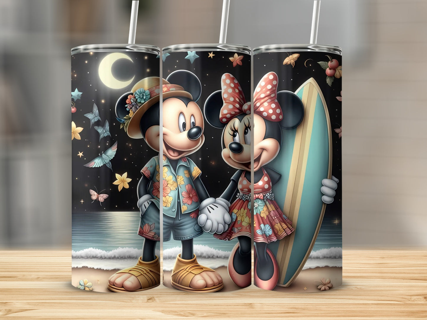 Mickey and Minnie Beach Scene Tumbler with Straw