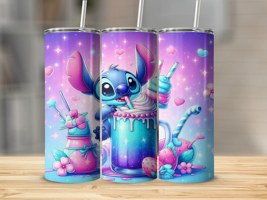 Adorable Blue Character with Milkshake Tumbler