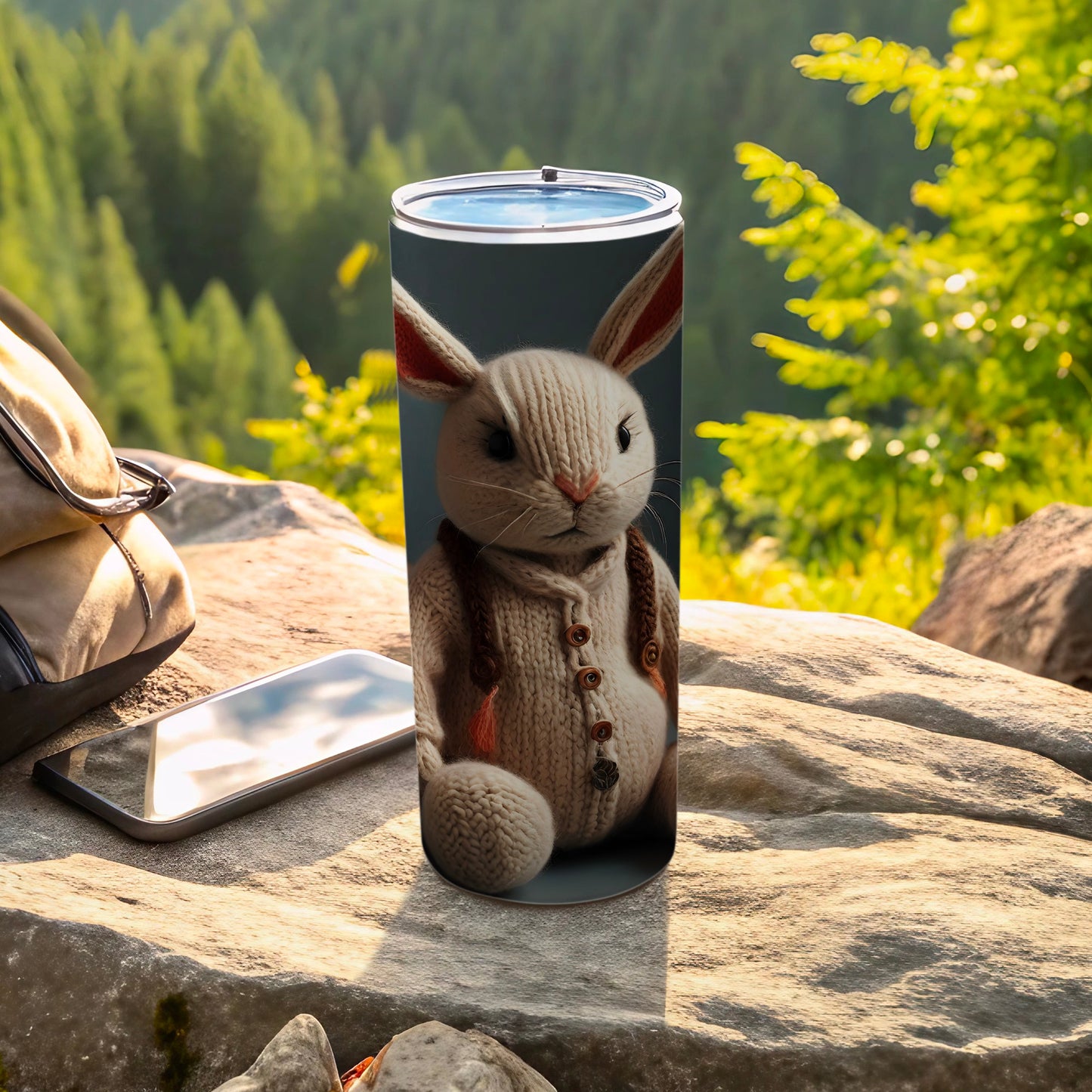 Knitted rabbit design nature background tumbler product type