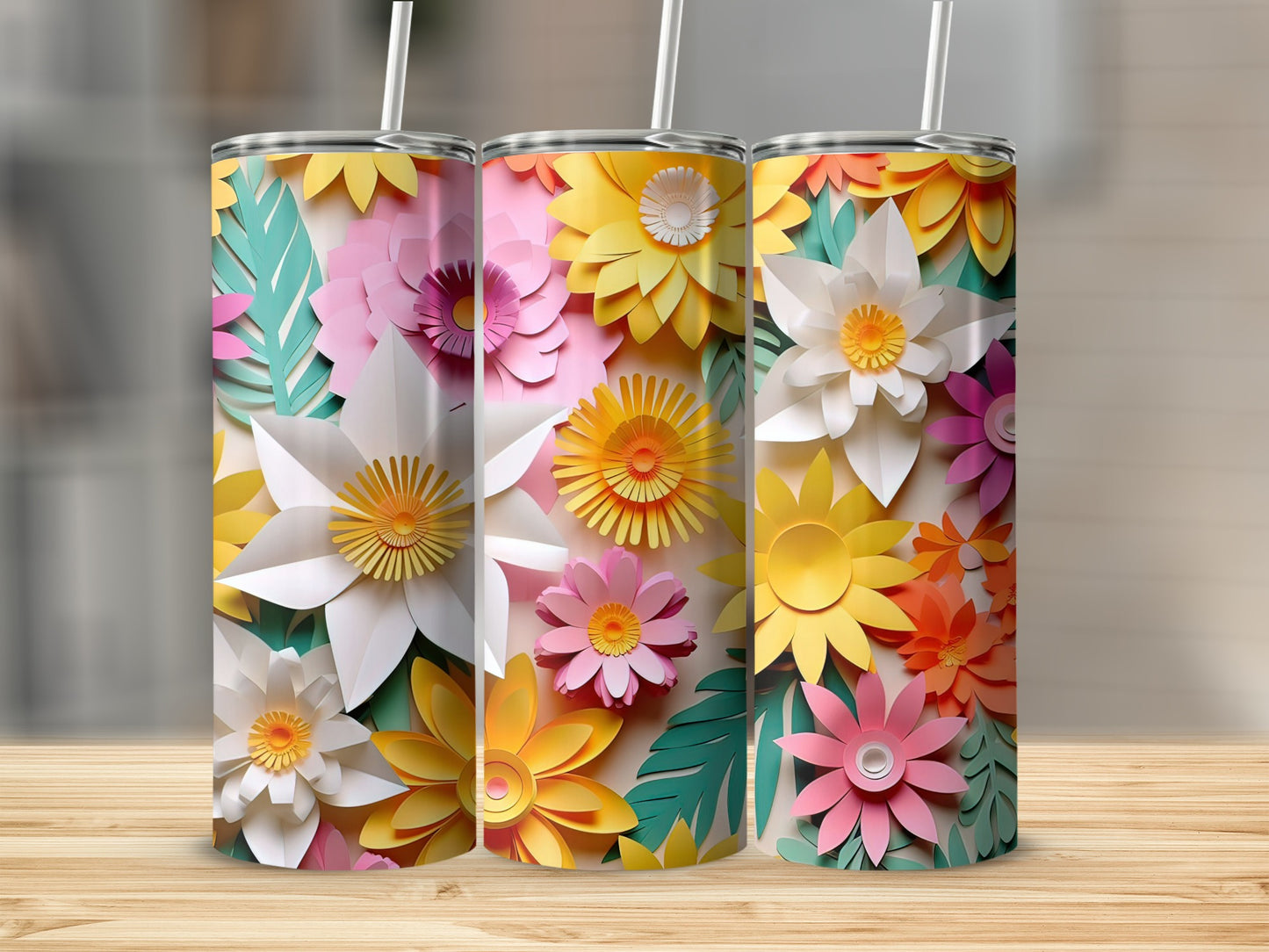 Vibrant Floral Design Decorative Tumbler Product