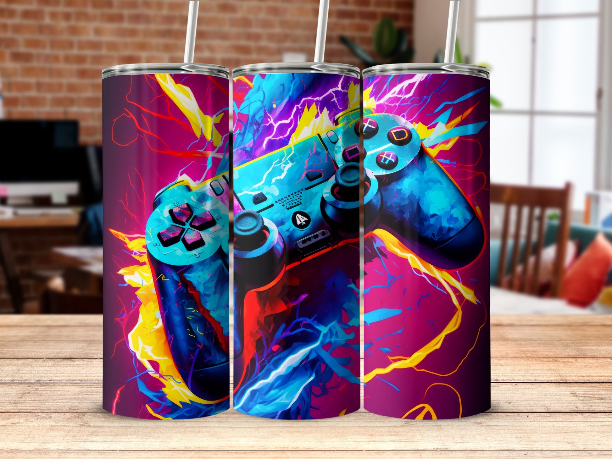 Vibrant Gaming Controller Design Tumbler Gaming Accessory