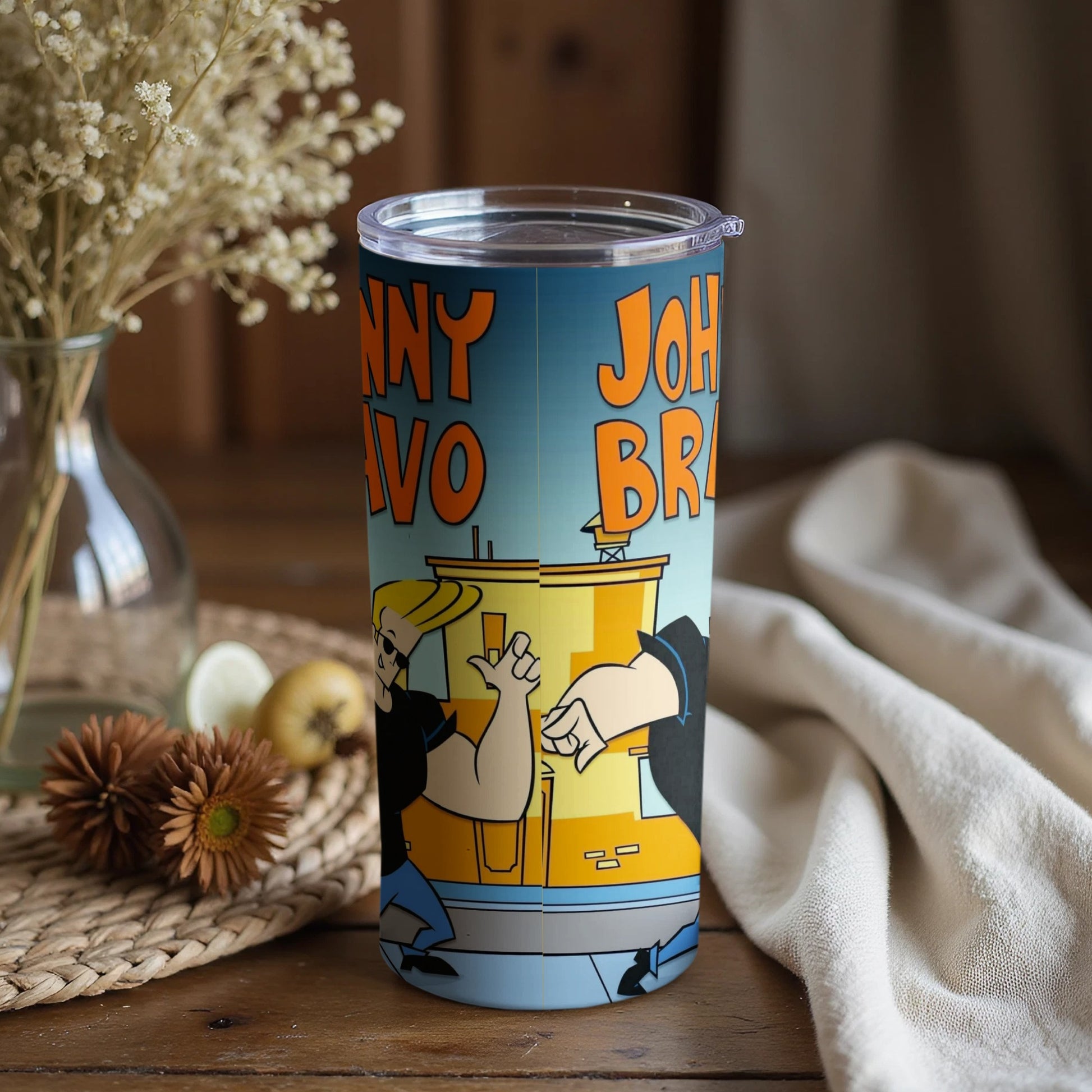 Johnny Bravo Cartoon Insulated Tumbler with Lid