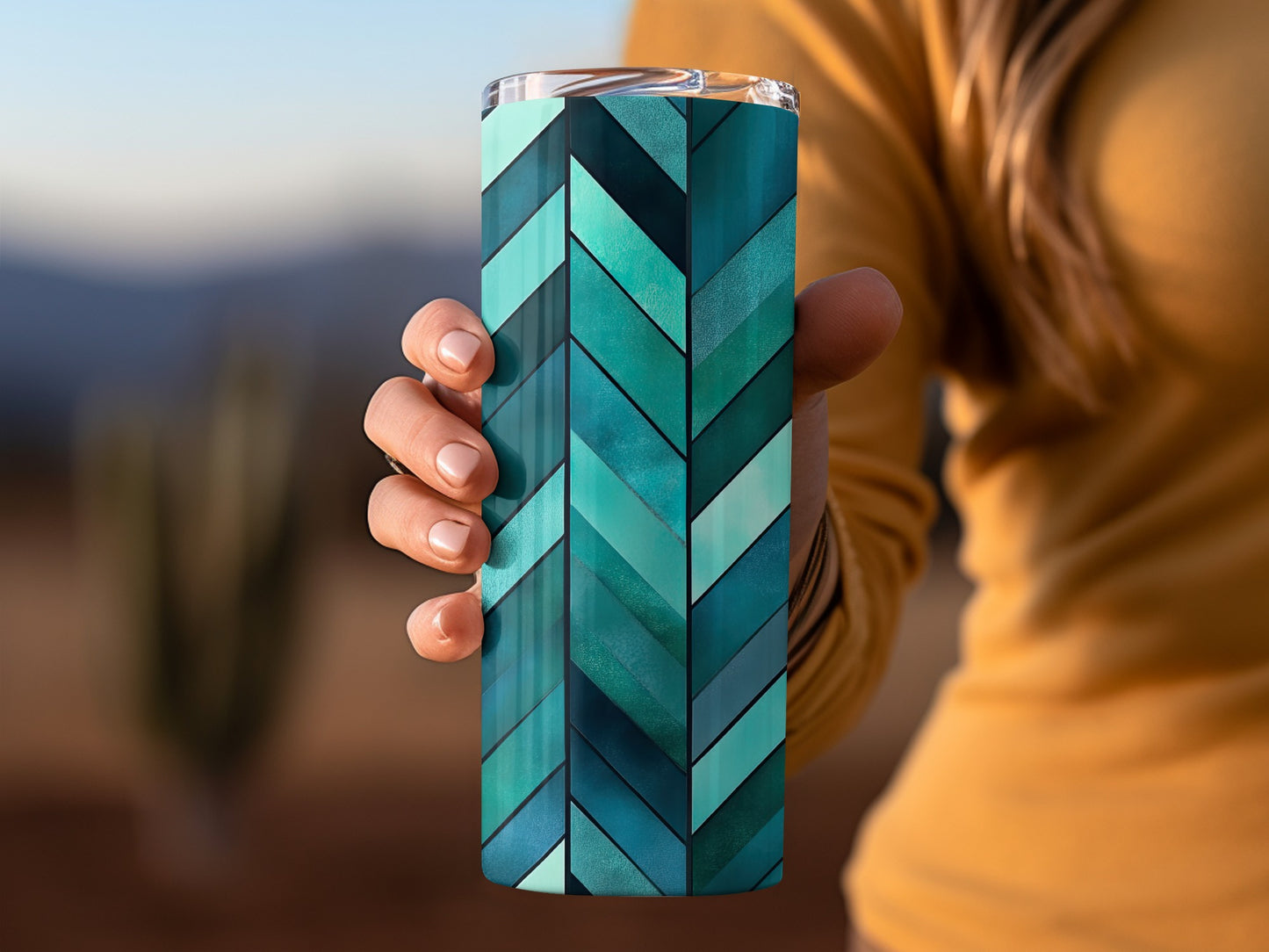 Modern Chevron Pattern in Teal And Blue Shades Tumblers