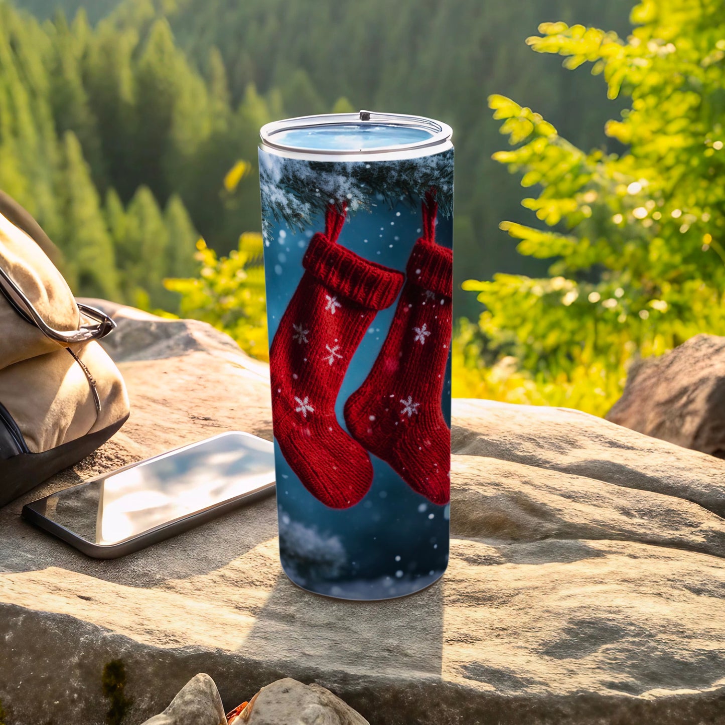Festive Red Stocking Design Insulated Travel Tumbler