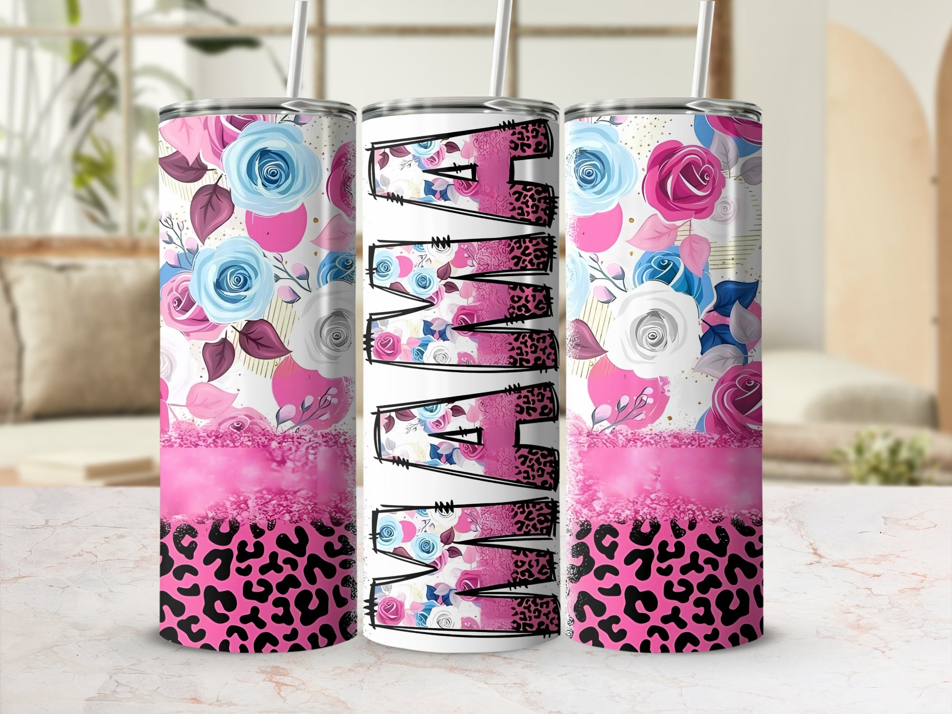 Vibrant Floral and Leopard Print Vacuum Insulated Tumbler