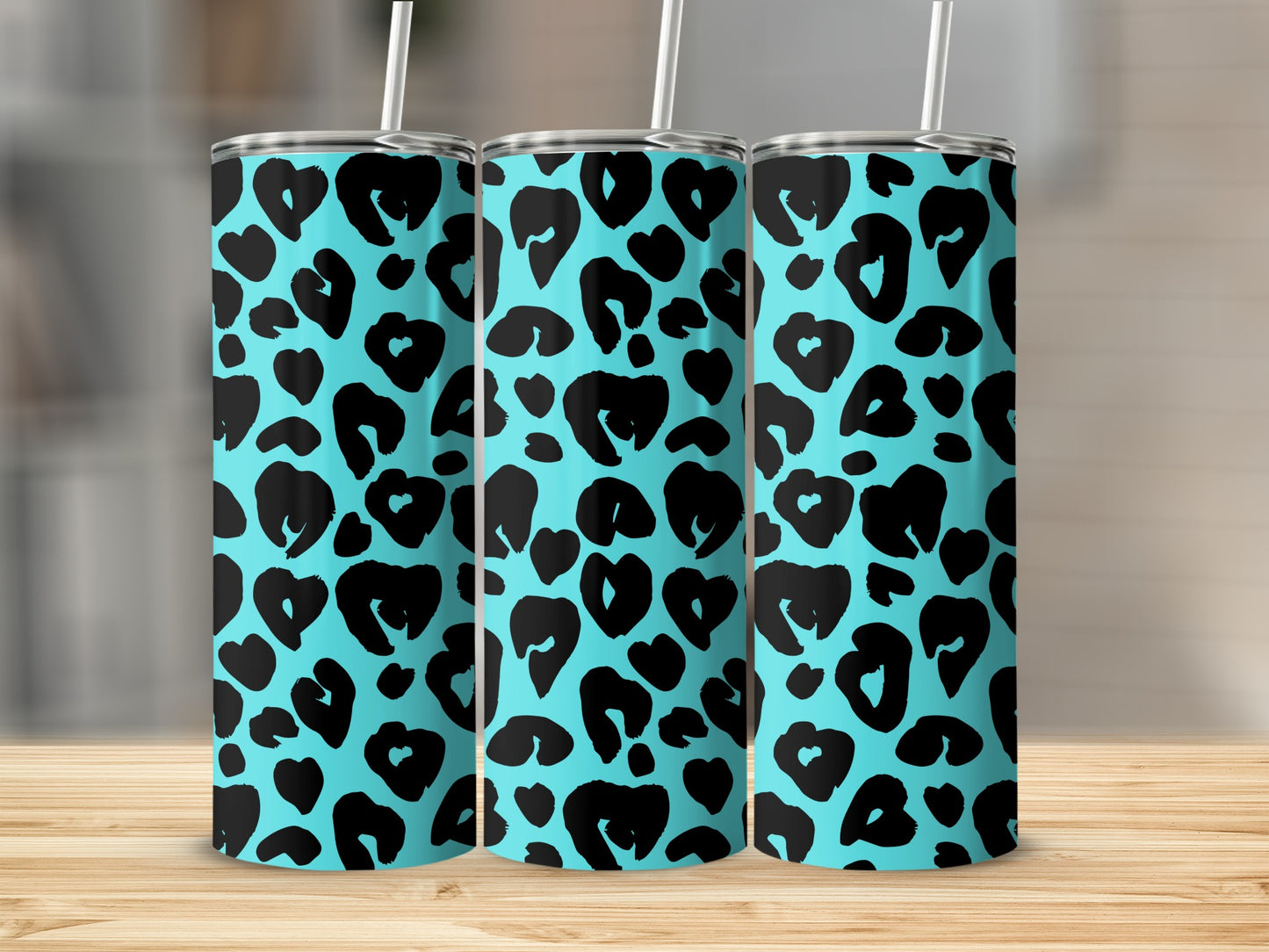 Blue and Black Leopard Print Tumbler Cup for Coffee