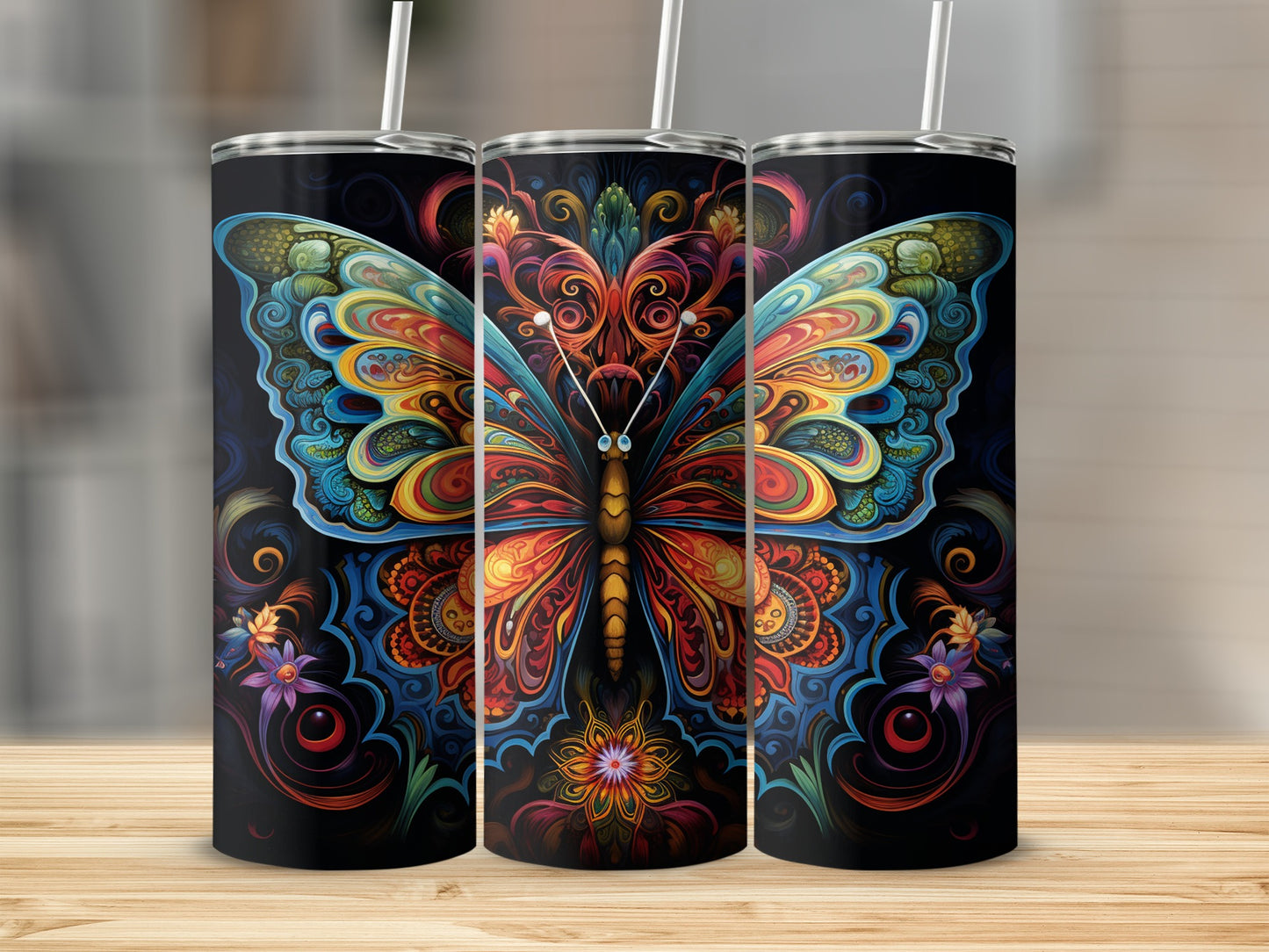 Vibrant Colorful Butterfly Design Insulated Tumbler