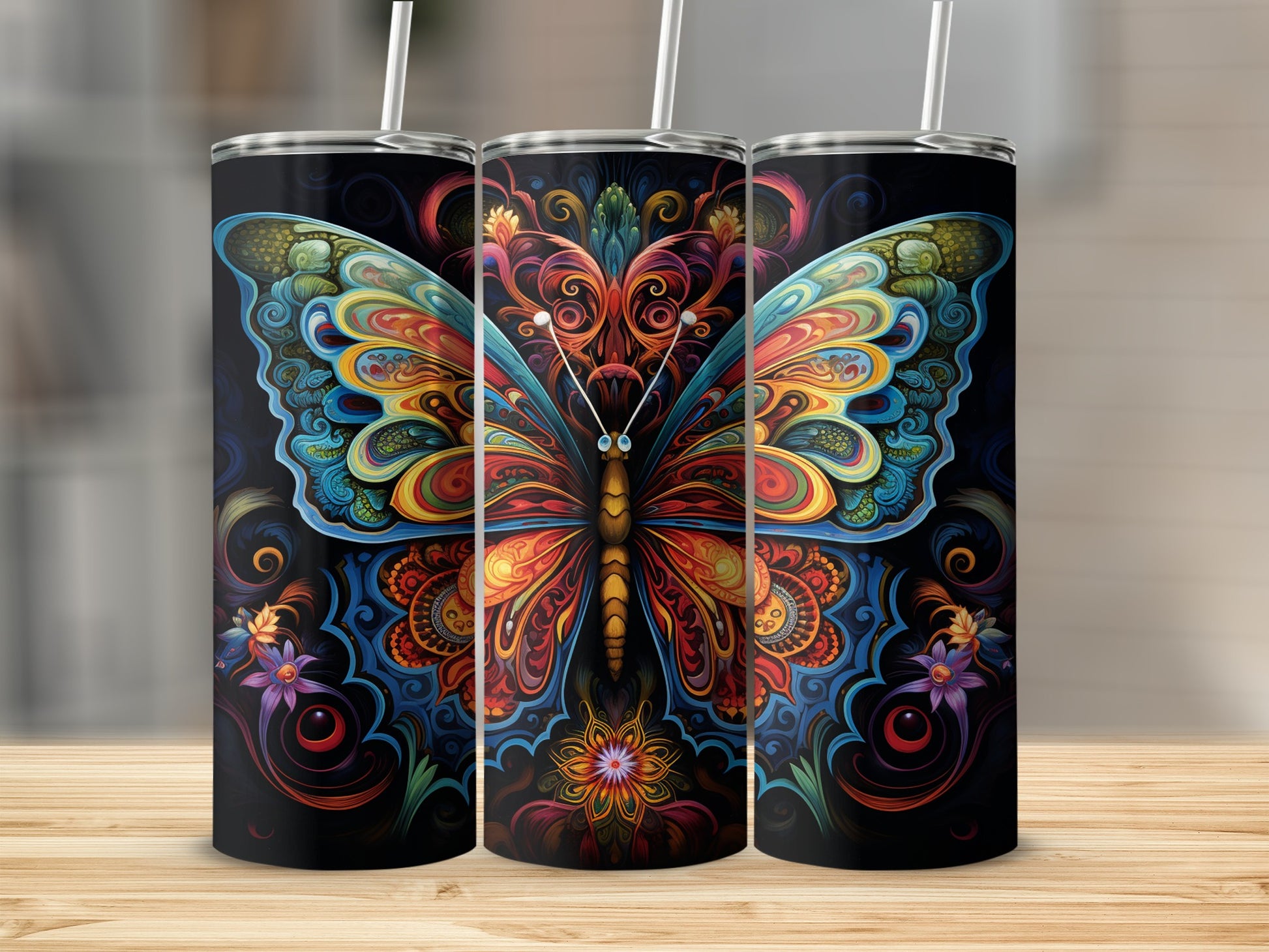 Vibrant Colorful Butterfly Design Insulated Tumbler