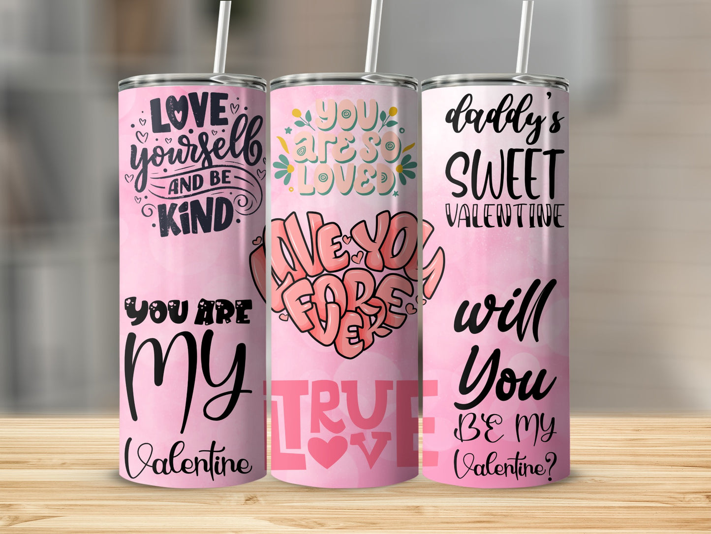 Valentine's Day Themed Straight Straw Tumbler Cup
