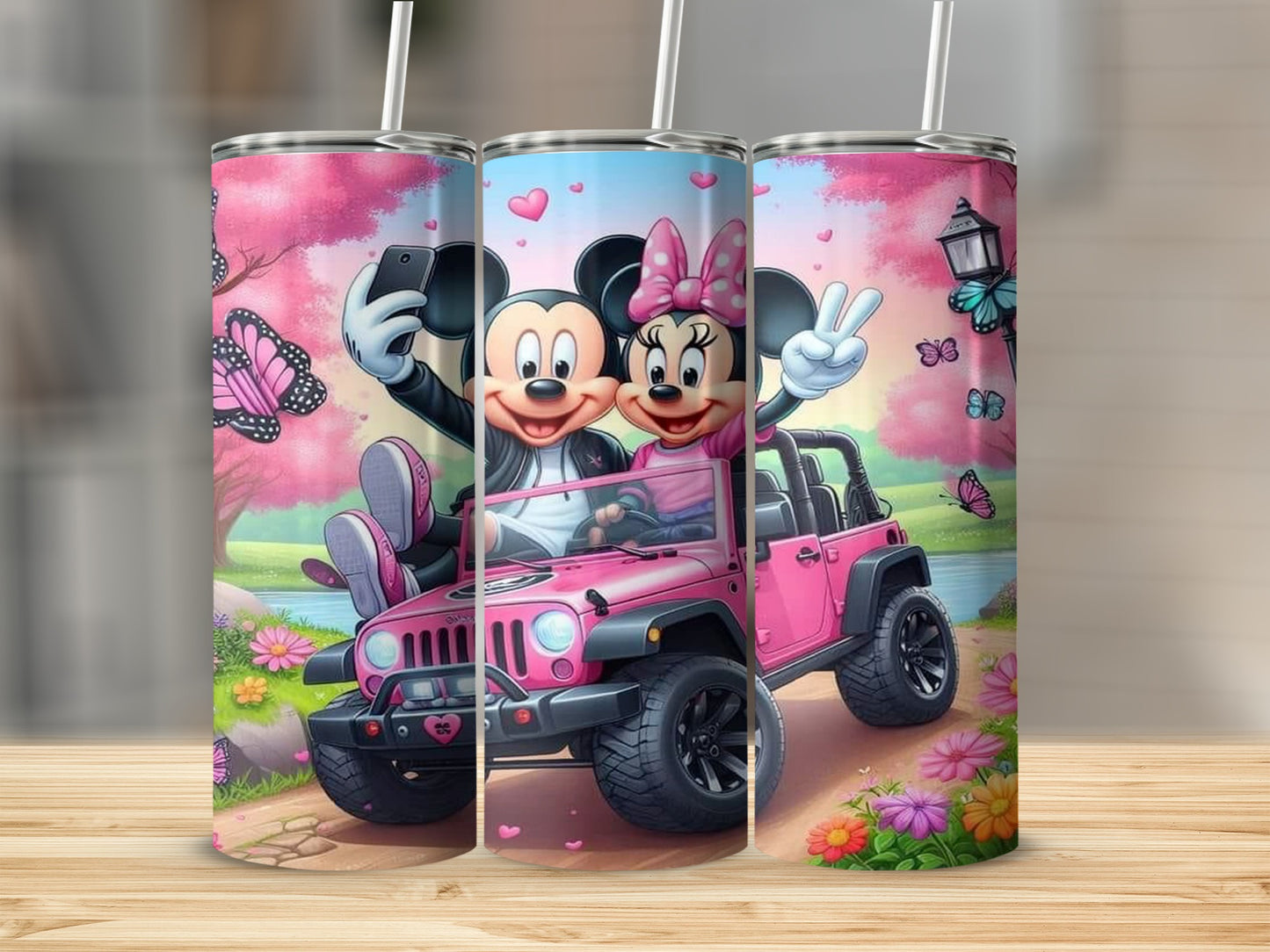 Cute Cartoon Characters in Pink Car Tumbler
