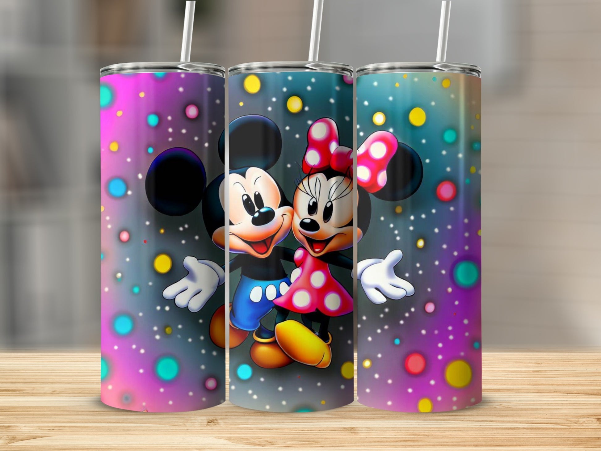Colorful Polka Dot Mickey and Minnie Tumbler