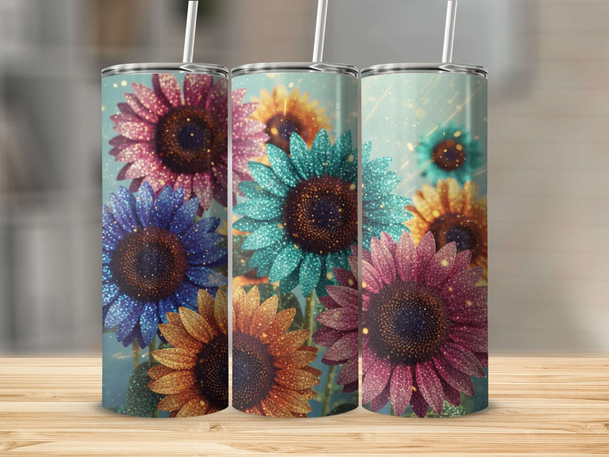 Assorted Sparkling Sunflower Design Tumbler Product