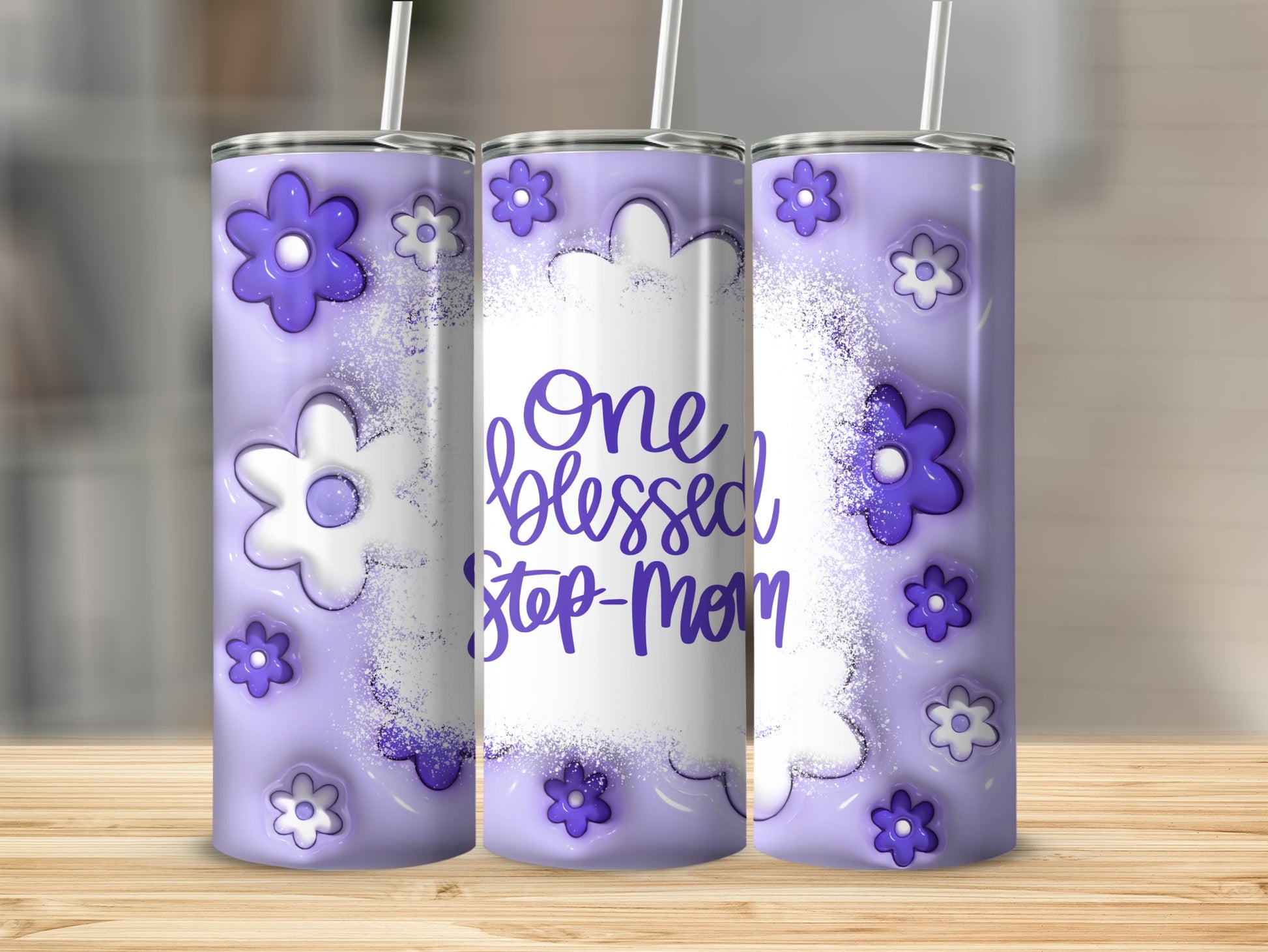 One Blessed Step-Mom Purple Floral Tumbler