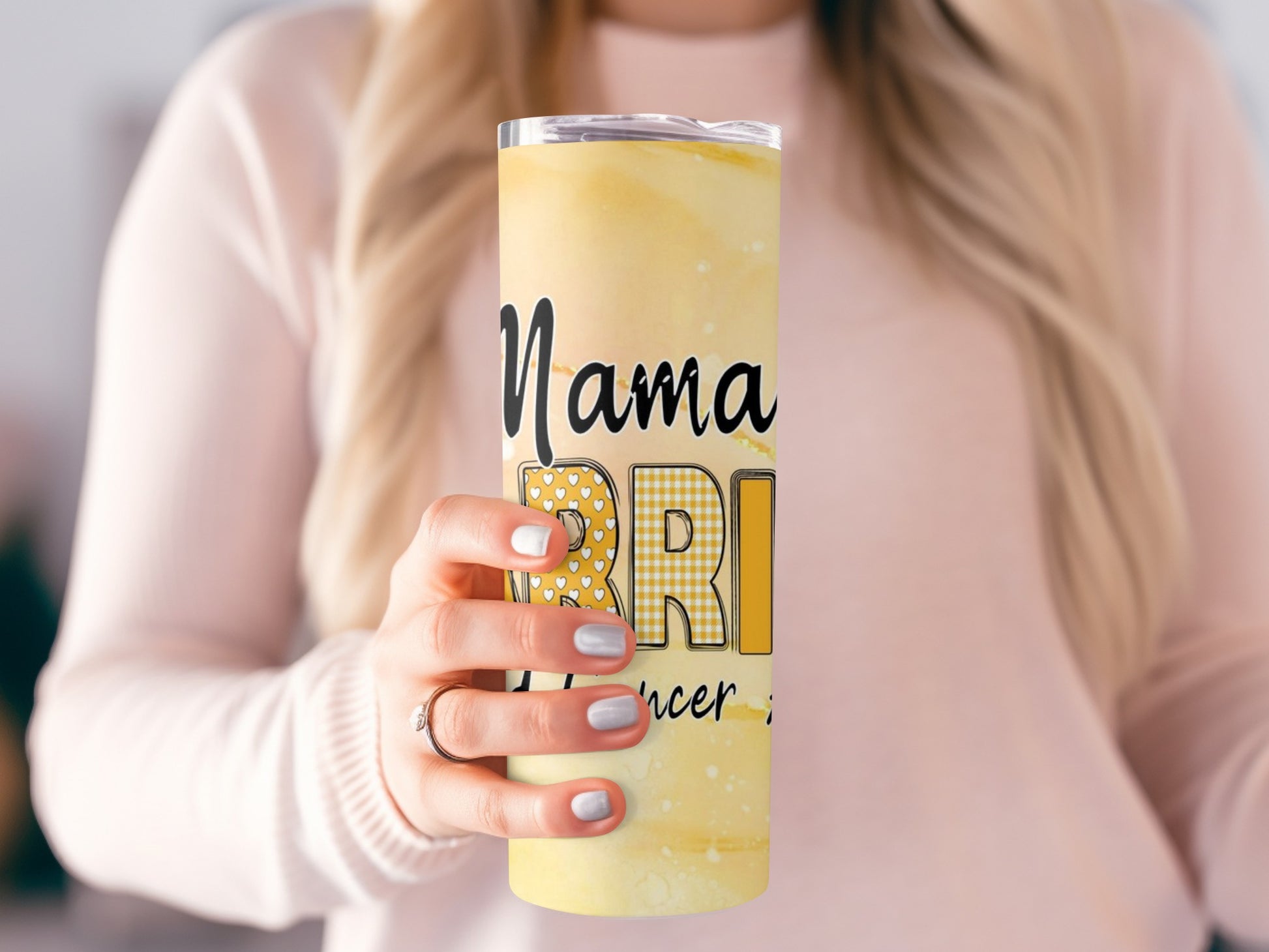 Mama Bright Yellow Tumbler with Heart Accents