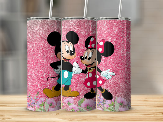 Pink Sparkle Tumbler with Floral Design
