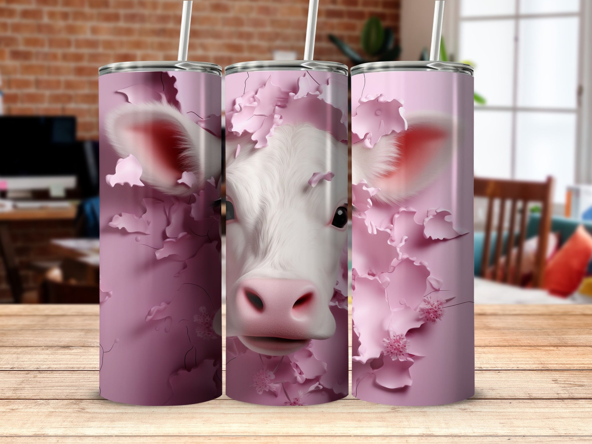 Adorable White Calf Pink Blossom Petals Drink Tumbler product type