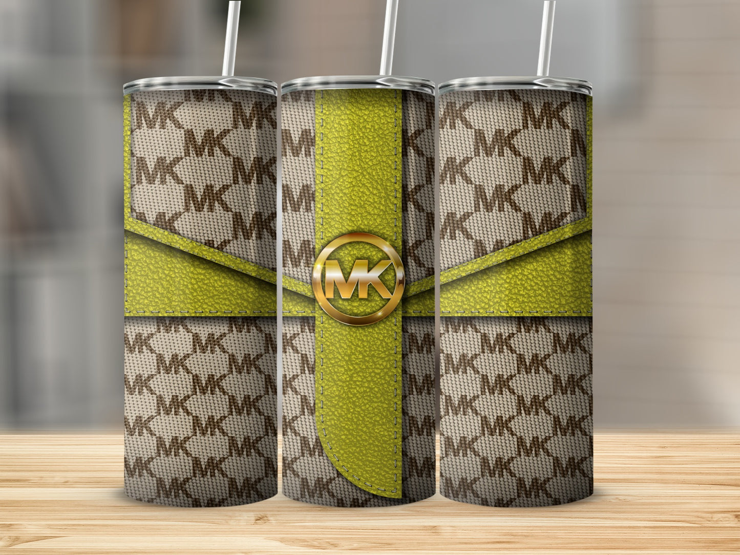Stylish MK Logo and Lime Green Design Tumbler Cup