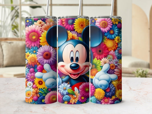 Vibrant Mickey Mouse Floral Design Insulated Tumbler