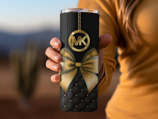 Elegant Black and Gold Tumbler with Bow Design