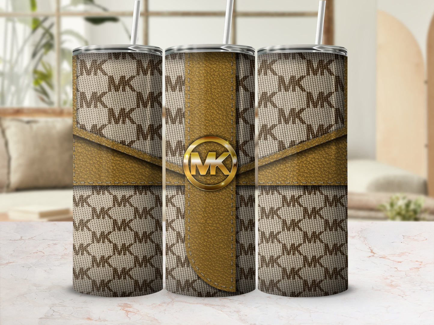 Elegant Monogram Design Travel Tumbler With Straw