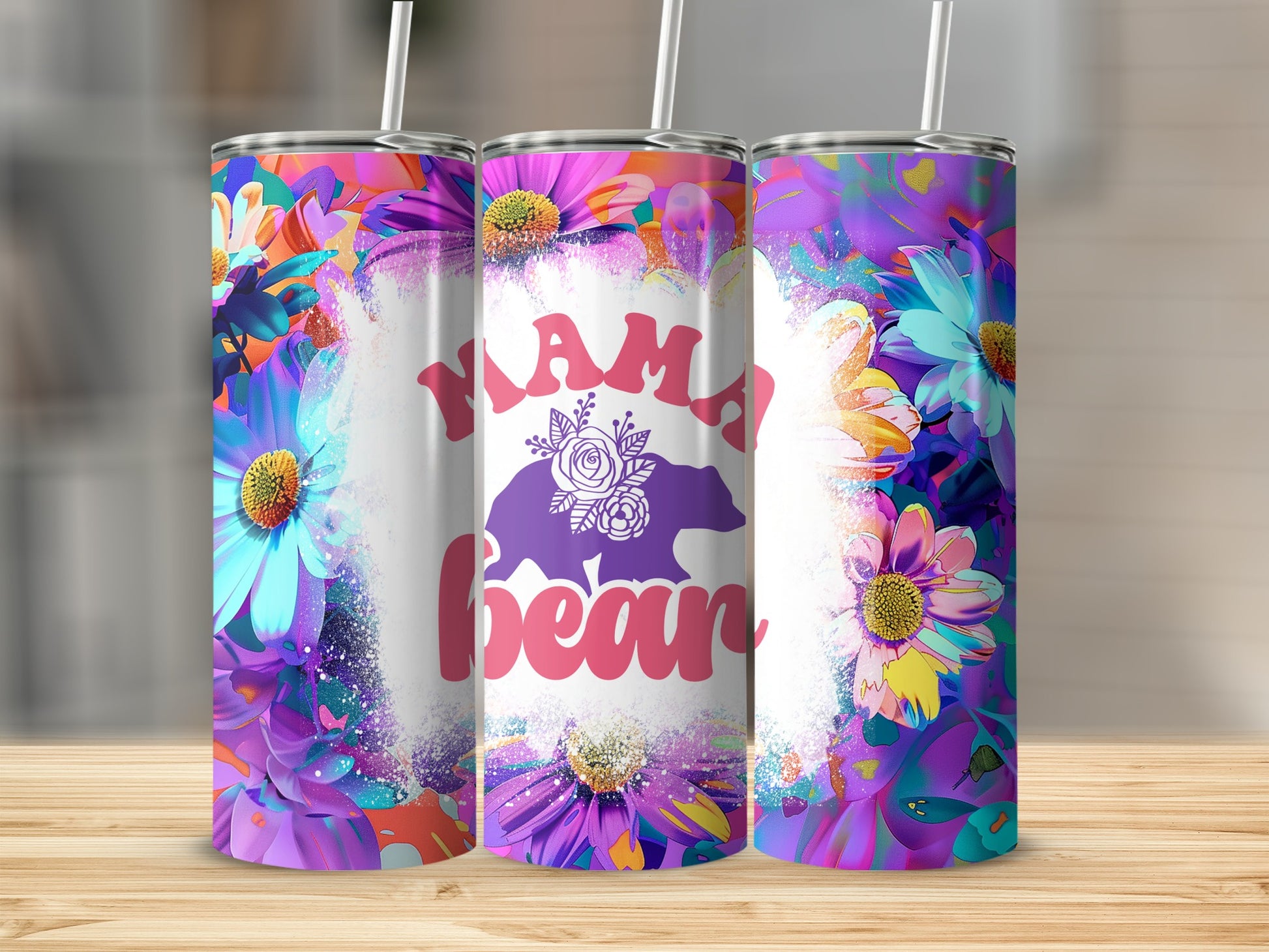 Colorful Floral Mama Bear Graphic Tumbler Product