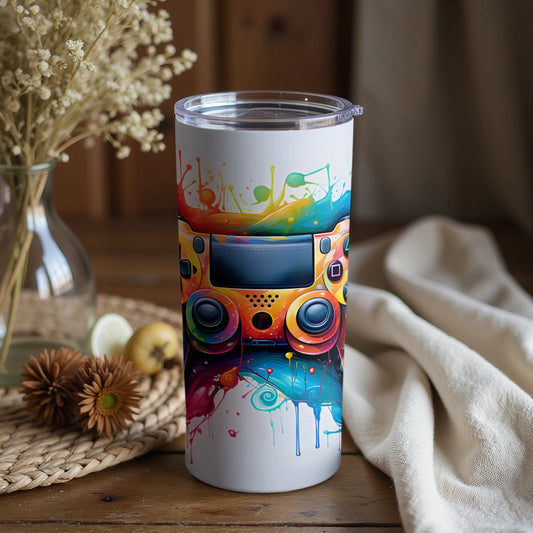 Vibrant Music Player Inspired Art on Drinkware