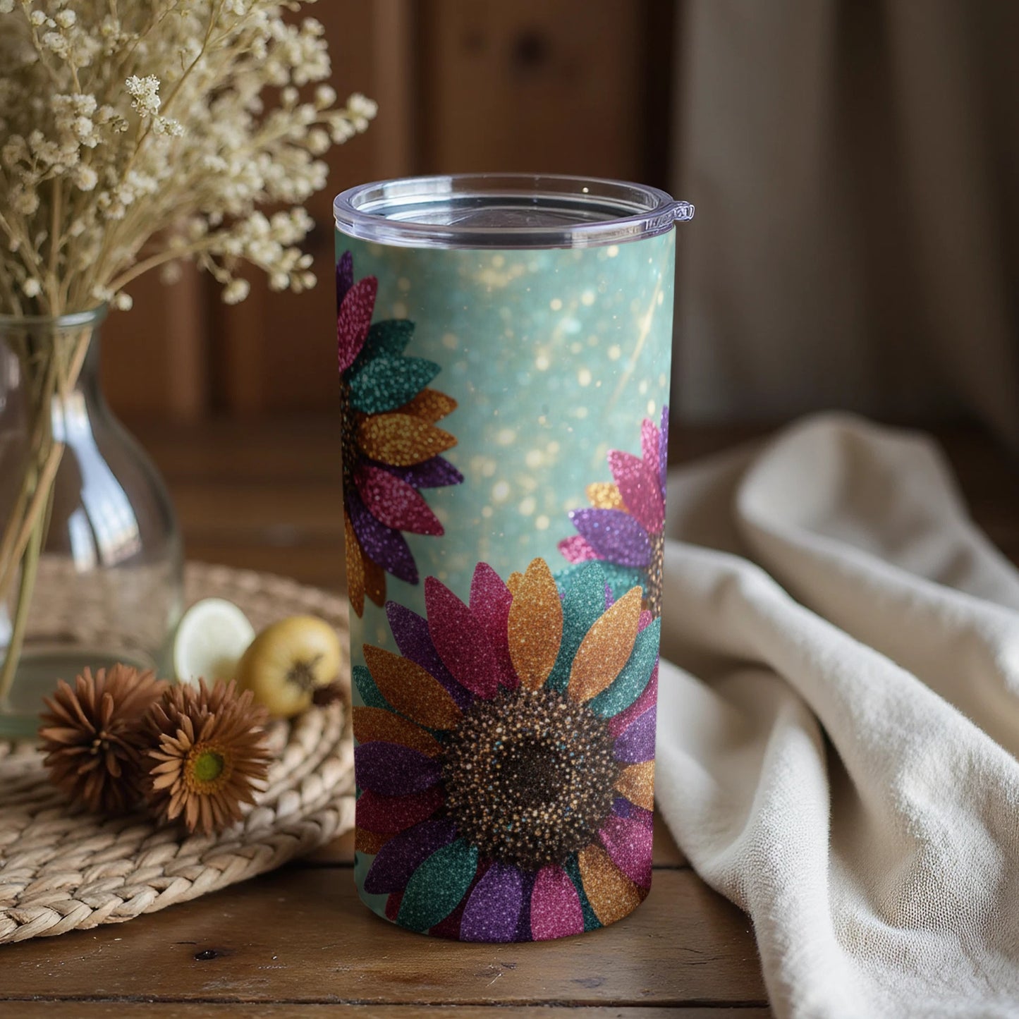 Colorful Glitter Sunflower Tumbler Beautiful Design