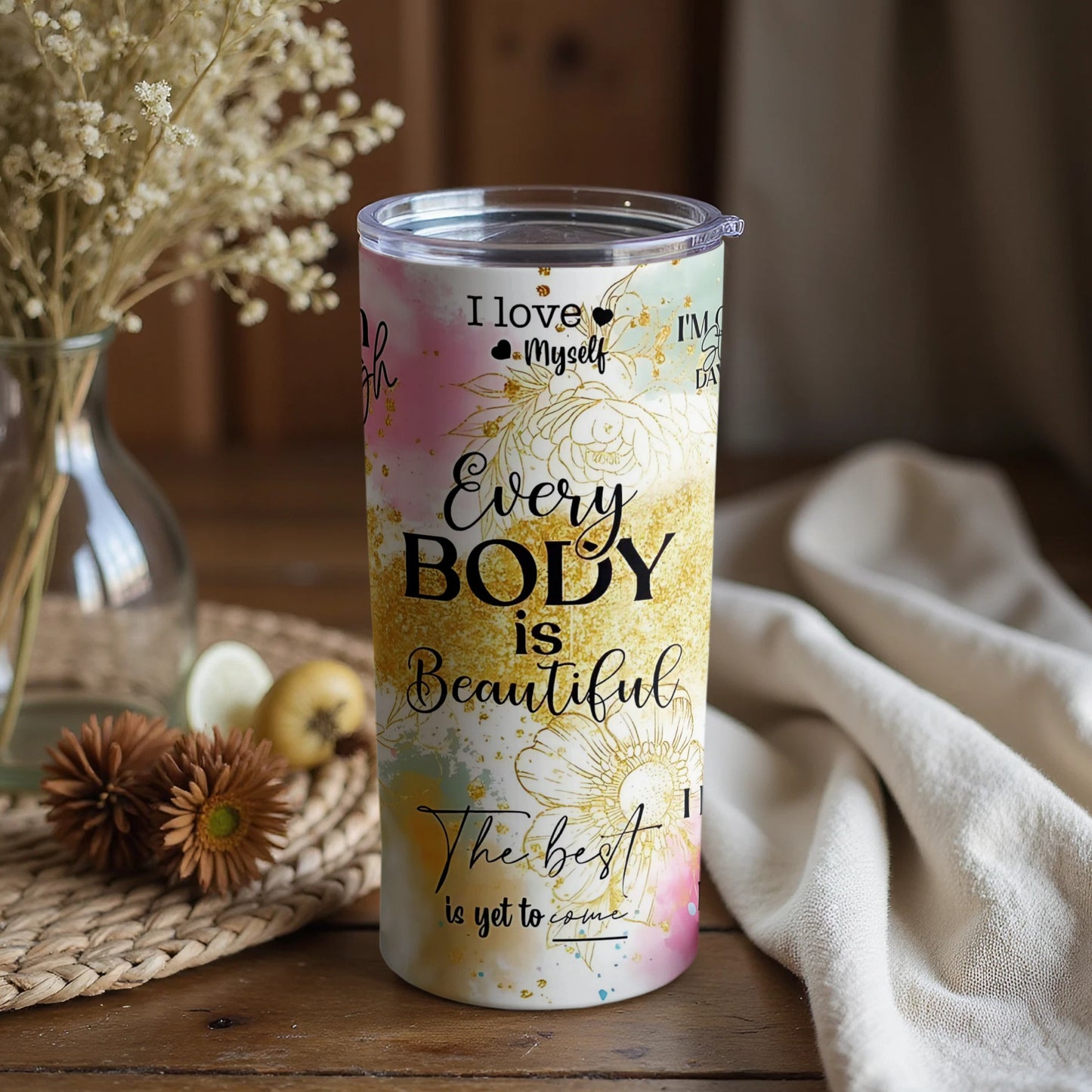 Inspirational Floral Themed Travel Mug Tumbler