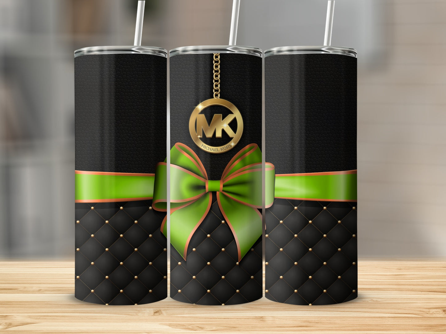 Luxury Black Tumbler with Green Bow Design