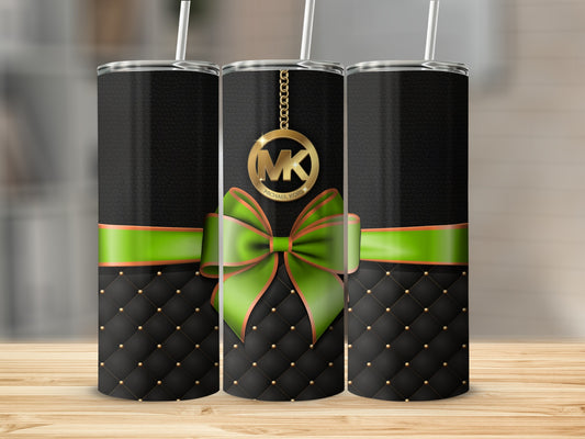 Luxury Black Tumbler with Green Bow Design