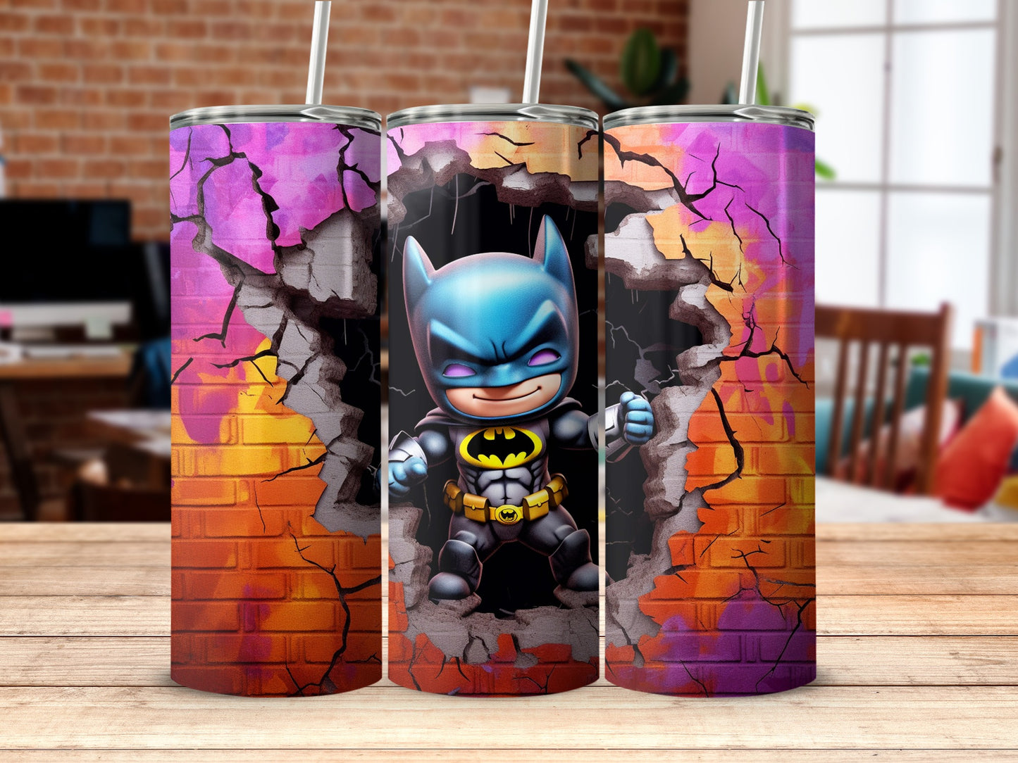 Chibi Superhero Breaking Through Wall Tumbler