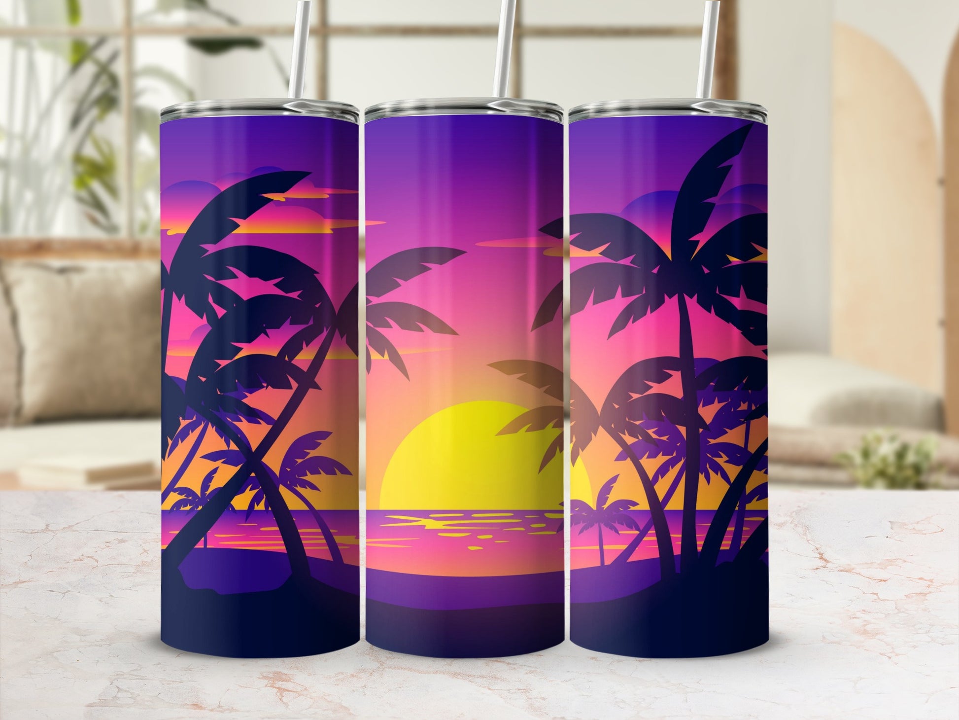 Tropical Sunset Palm Tree Art Tumbler for Drinkware